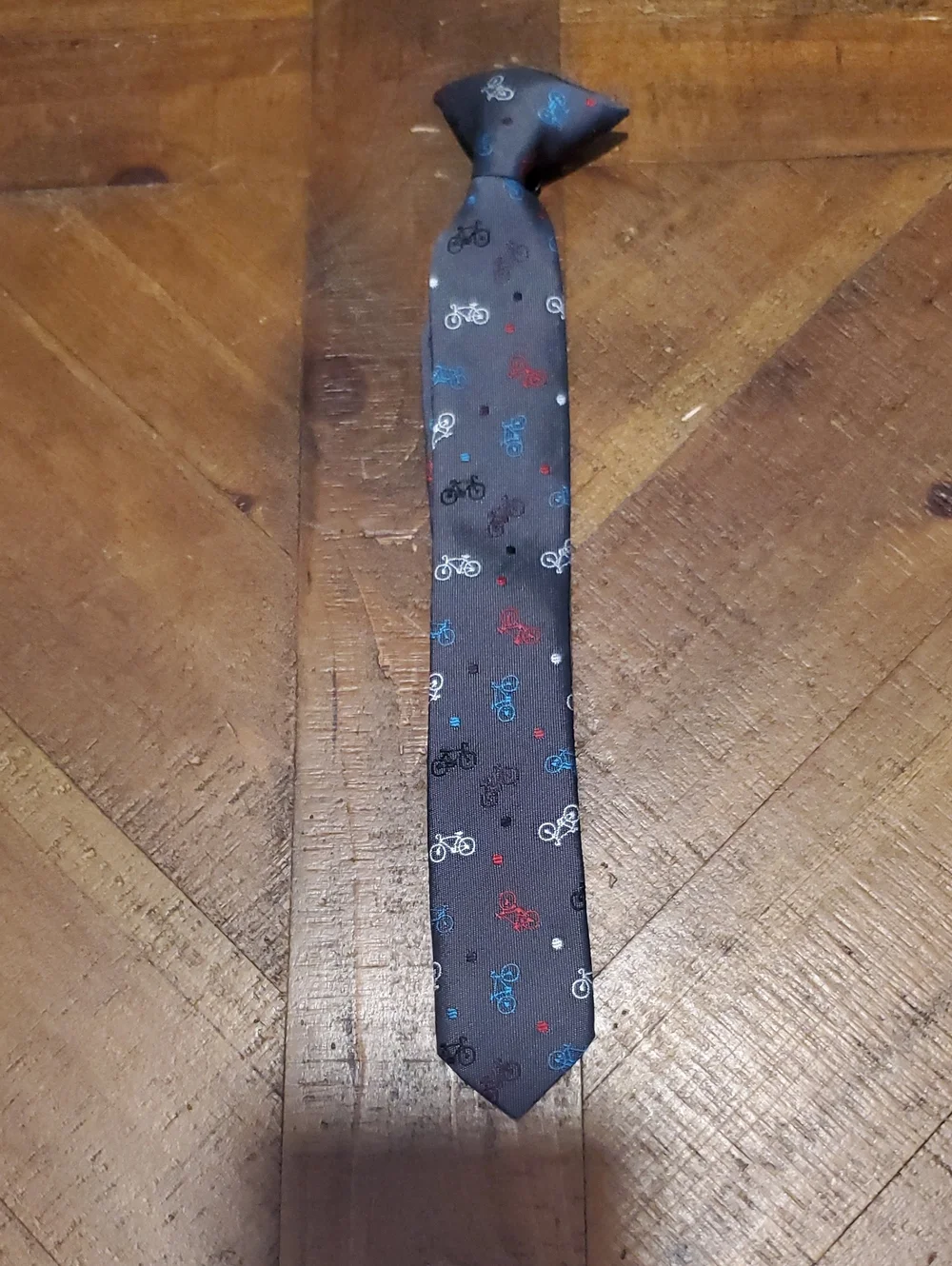 Children's Gray Tie with Colorful Bicycle Motif - Kids Accessories